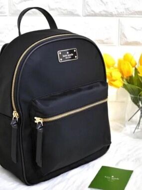 kate spade Black Nylon Backpack with Gold Hardware Accents